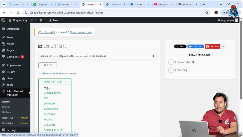 Export Site Backup