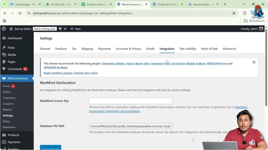 WooCommerce integration settings for connecting external tools and software