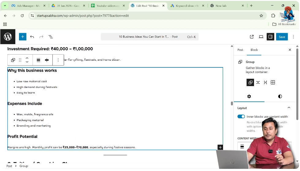 Moving grouped blocks up and down in WordPress block editor