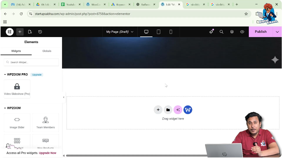 Opening Elementor editor to start editing a WordPress page