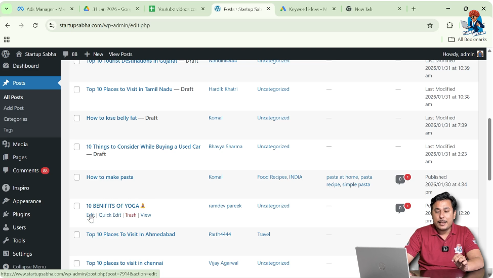 Opening existing blog post in WordPress block editor
