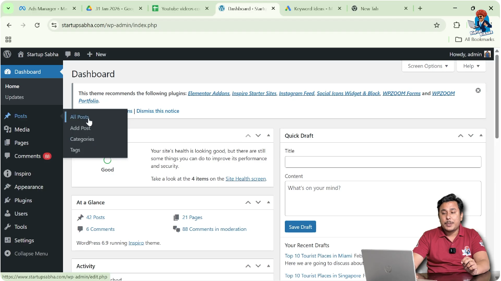 Opening existing WordPress blog post in block editor using edit option