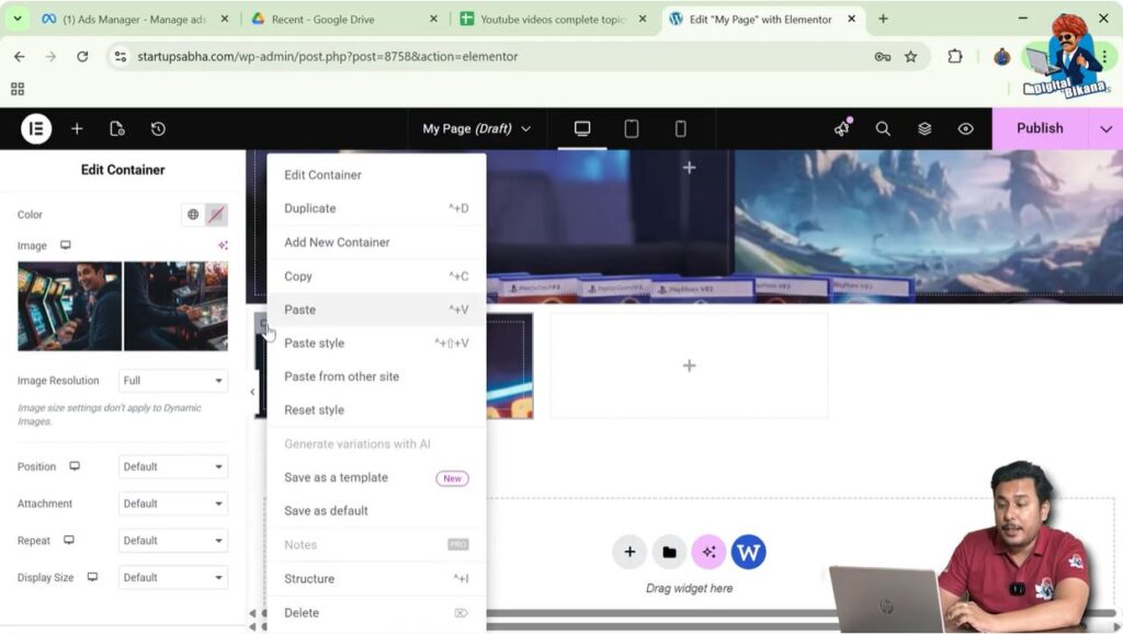 Right Click the Container Icon