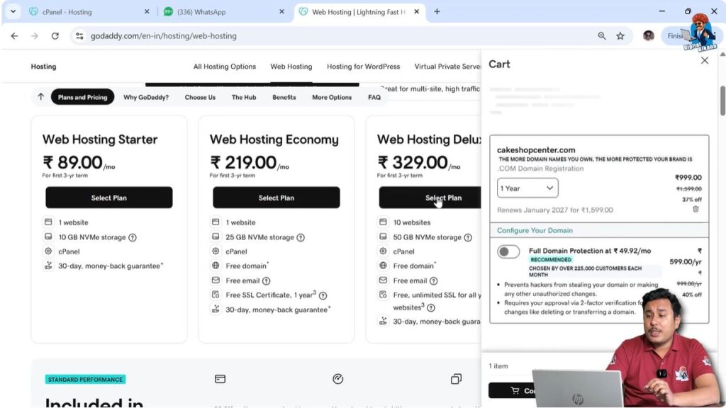 Selecting GoDaddy Web Hosting Deluxe plan for website hosting