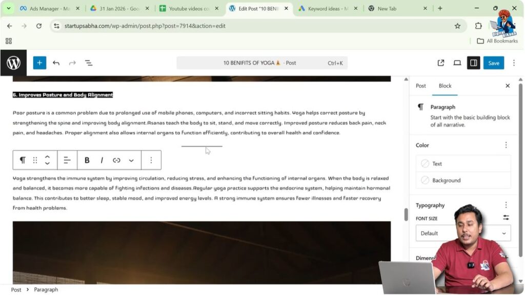Separator line displayed between two paragraphs in WordPress blog post