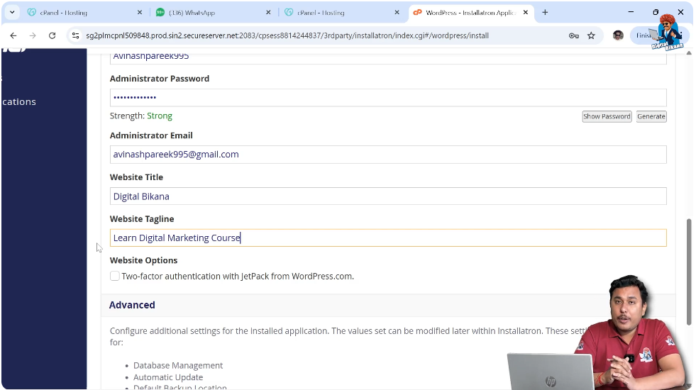 Adding website title and tagline during WordPress installation