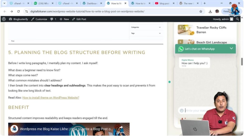 WhatsApp chat popup opened from WordPress website chat button