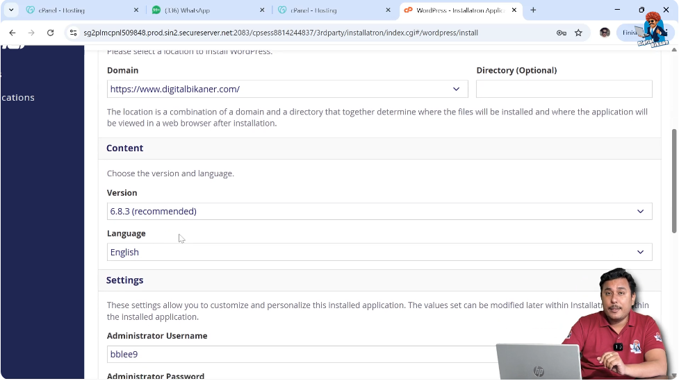 Selecting domain name with HTTPS and www for WordPress installation