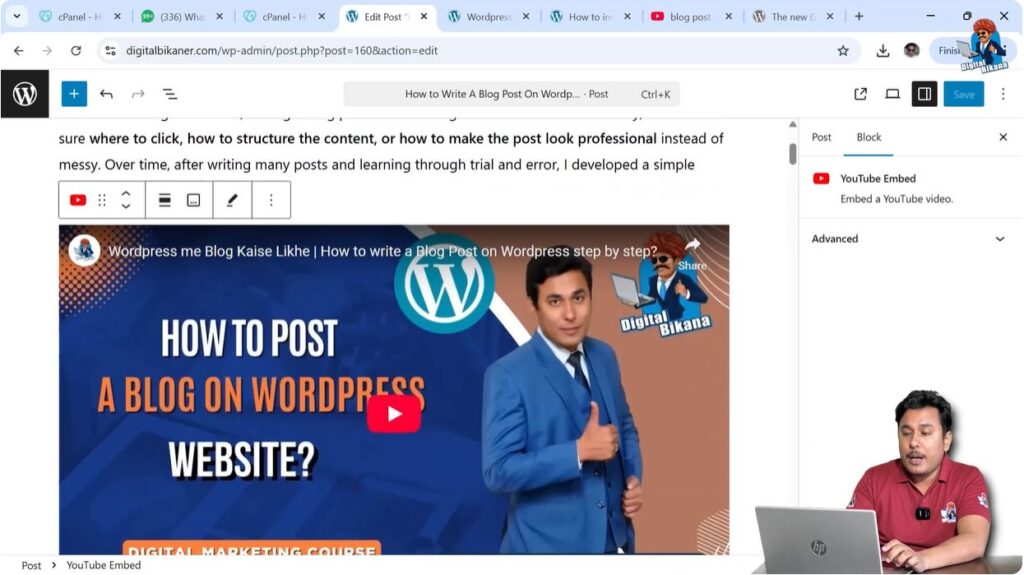 Embedded YouTube video displayed inside WordPress blog article