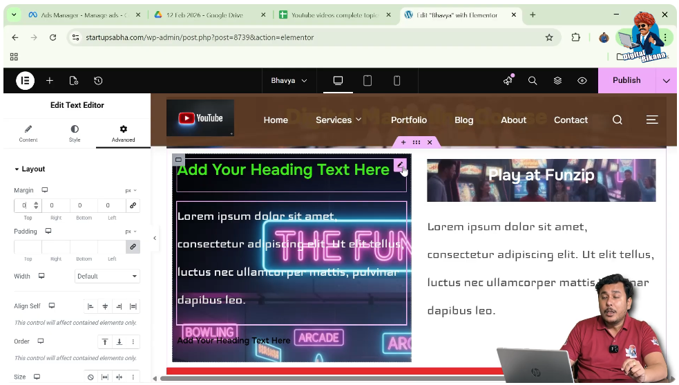 Select the Heading